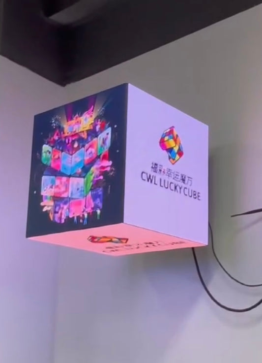 2022 hot product wall mounted shop logo P2.5 magic cube led indoor display screen with 4 sides